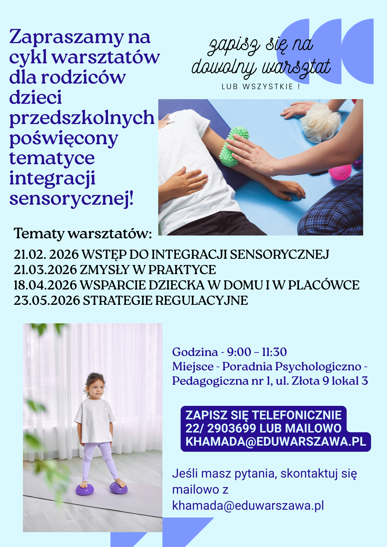 Cykl warsztatów dla rodziców dzieci w wieku przedszkolnym poświęcony tematyce integracji s