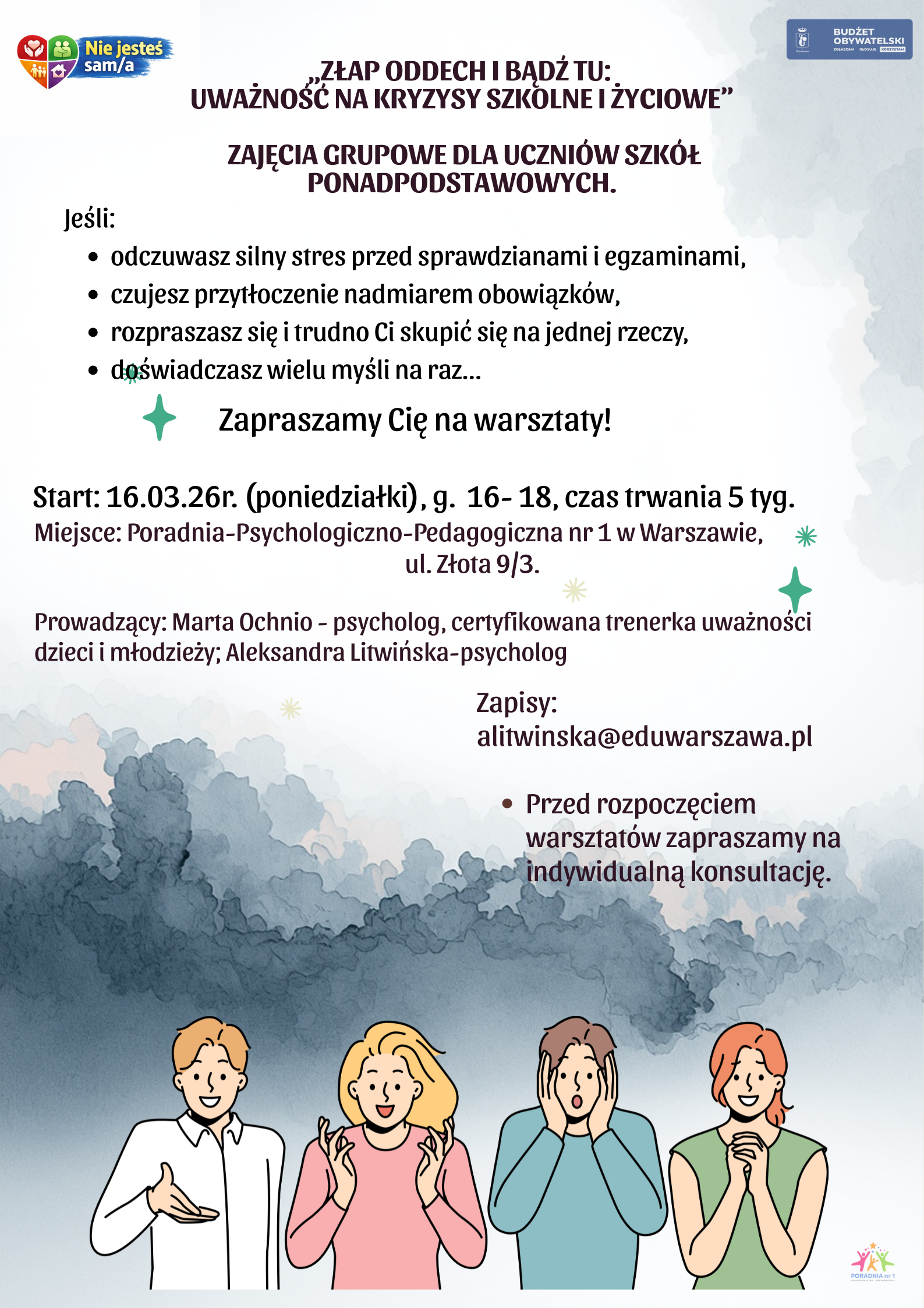 „Złap oddech i bądź tu: uważność na kryzysy szkolne i życiowe” -  zajęcia grupowe dla uczn