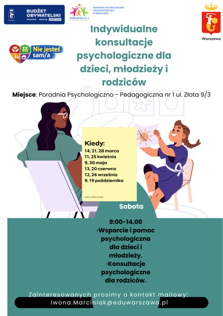 Indywidualne konsultacje w ramach Projektu ''Nie Jesteś Sam/a''